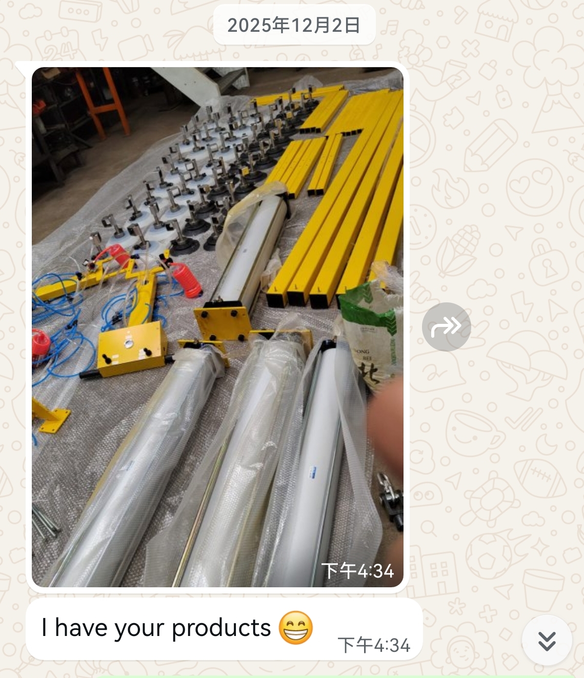 Vacuum lifting beams and suction cups laid out for checking